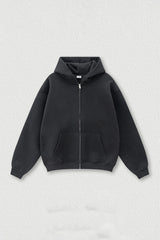 Loose-fitting hooded zip-up knitted cardigan jacket