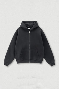 Loose-fitting hooded zip-up knitted cardigan jacket