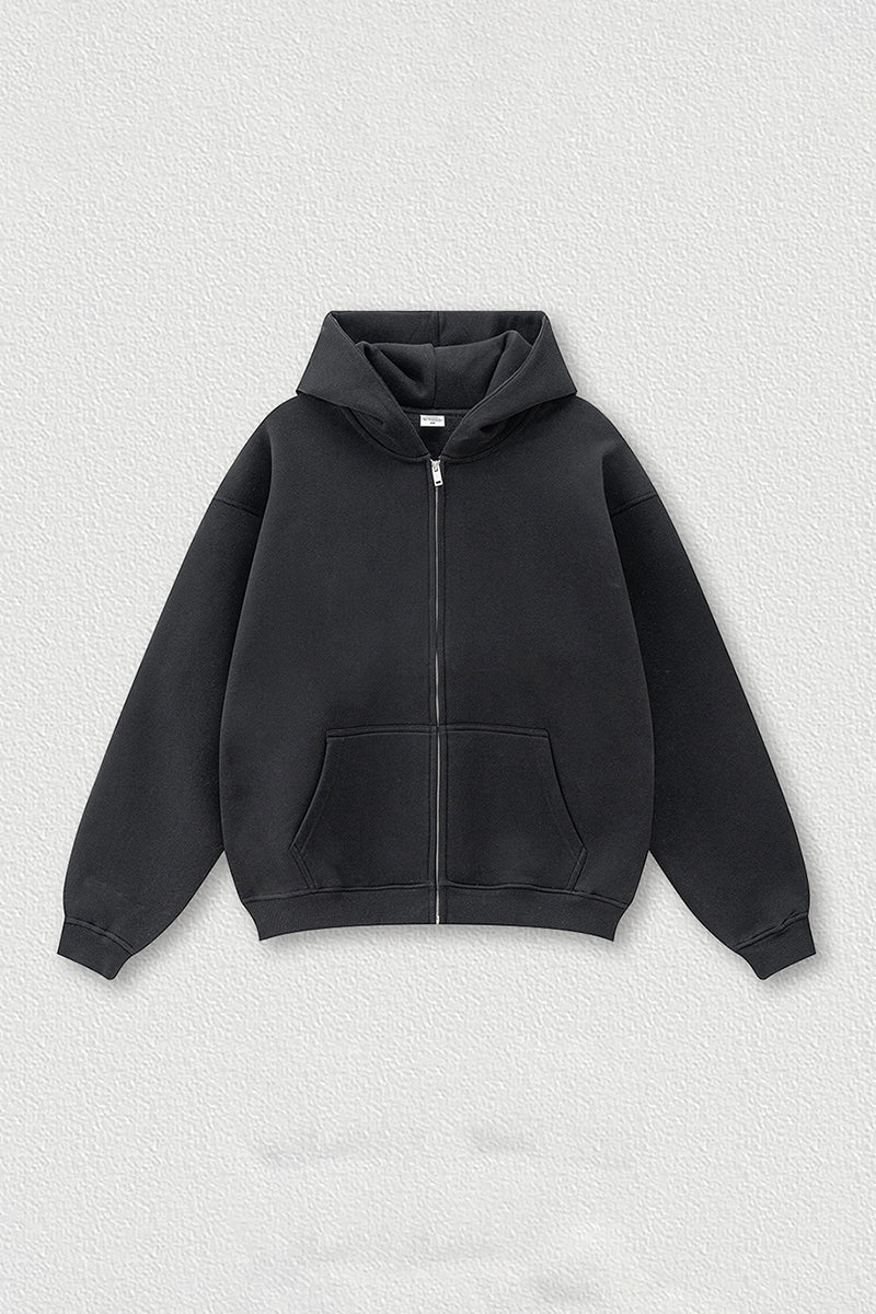 Loose-fitting hooded zip-up knitted cardigan jacket