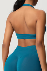 Women Halter Neck Seamless Yoga Sports Bra - Breathable Support Top