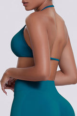 Women Halter Neck Seamless Sports Bra - Breathable Backless Yoga Top