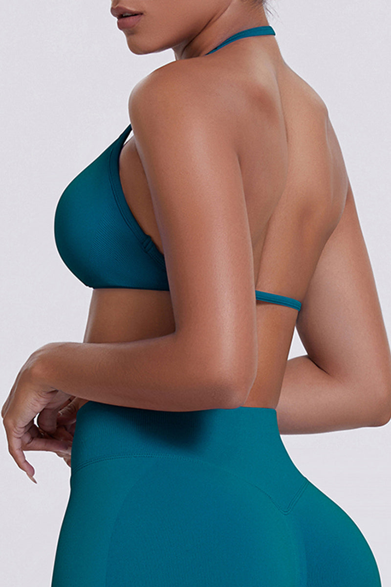 Women Halter Neck Seamless Sports Bra - Breathable Backless Yoga Top