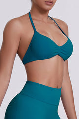 Women Halter Neck Seamless Sports Bra - Breathable Backless Yoga Top