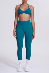 Women Seamless Yoga Set: High-Waisted Sculpting Leggings + Halter Neck Sports Bra