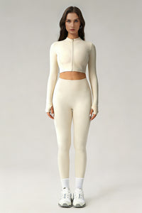 Women's Sports Sets:Stand Collar Cropped Jacket And Leggings