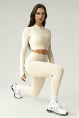 Women's Sports Sets:Stand Collar Cropped Jacket And Leggings