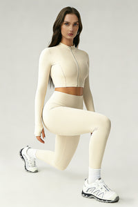 Women's Sports Sets:Stand Collar Cropped Jacket And Leggings