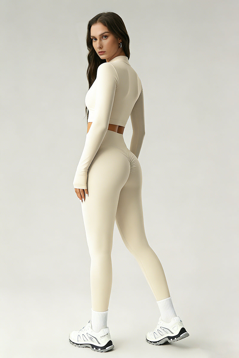 Women's Sports Sets:Stand Collar Cropped Jacket And Leggings