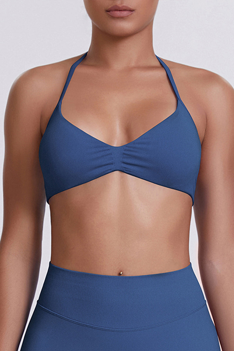 Women Halter Neck Seamless Sports Bra - Breathable Backless Yoga Top