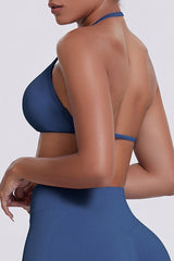 Women Halter Neck Seamless Sports Bra - Breathable Backless Yoga Top