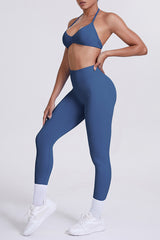 Women Seamless Yoga Set: High-Waisted Sculpting Leggings + Halter Neck Sports Bra