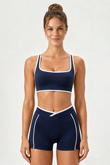 Women's U-Neck Color Clash Bra And Shorts Two Piece Sets