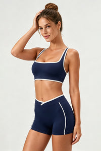 Women's U-Neck Color Clash Bra And Shorts Two Piece Sets