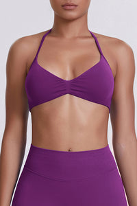 Women Halter Neck Seamless Sports Bra - Breathable Backless Yoga Top