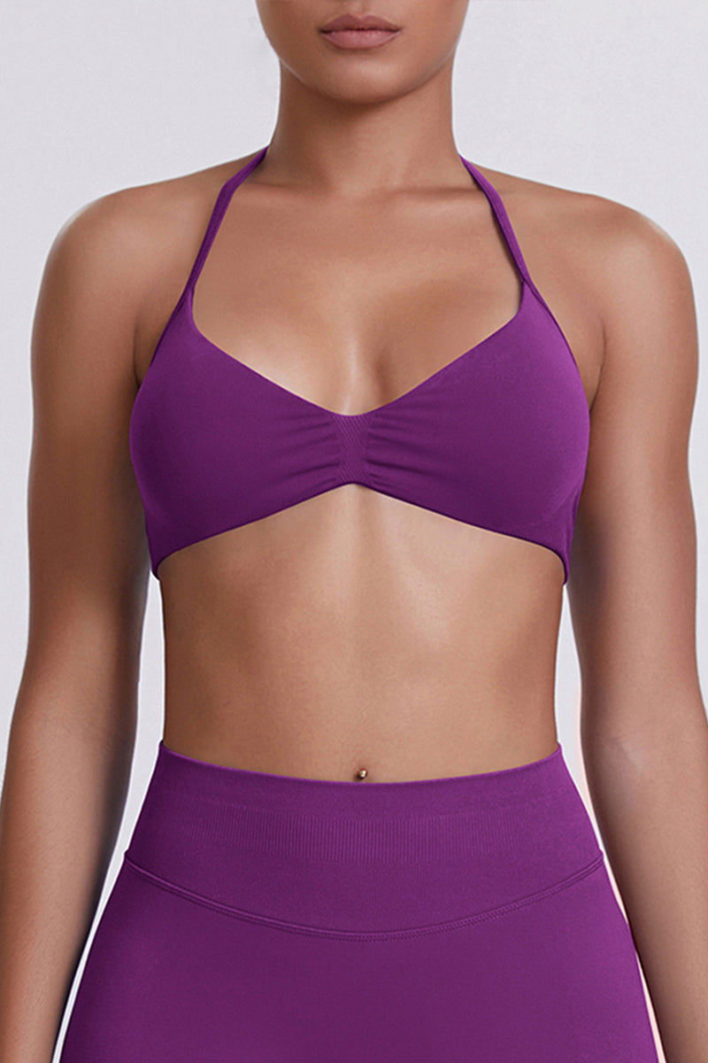 Women Halter Neck Seamless Sports Bra - Breathable Backless Yoga Top