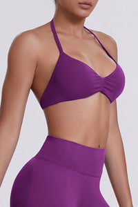 Women Halter Neck Seamless Sports Bra - Breathable Backless Yoga Top