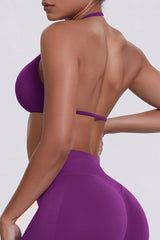 Women Halter Neck Seamless Sports Bra - Breathable Backless Yoga Top