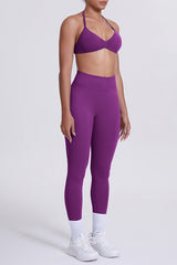 Women Seamless Yoga Set: High-Waisted Sculpting Leggings + Halter Neck Sports Bra