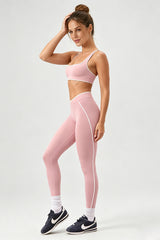 Women's U-Neck Color Clash Bra And Leggings Two Piece Sets