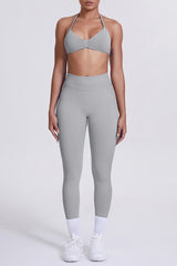 Women Seamless Yoga Set: High-Waisted Sculpting Leggings + Halter Neck Sports Bra