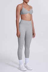 Women Seamless Yoga Set: High-Waisted Sculpting Leggings + Halter Neck Sports Bra