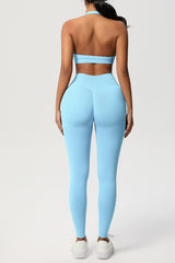 Women Seamless Knit Yoga Set: Halter Back Sports Bra + Sculpting Leggings