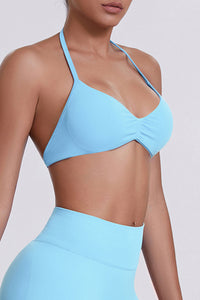 Women Halter Neck Seamless Sports Bra - Breathable Backless Yoga Top