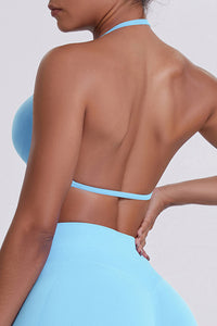 Women Halter Neck Seamless Sports Bra - Breathable Backless Yoga Top