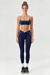 Women's U-Neck Color Clash Bra And Leggings Two Piece Sets