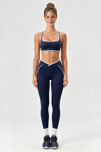 Women's U-Neck Color Clash Bra And Leggings Two Piece Sets