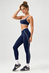 Women's U-Neck Color Clash Bra And Leggings Two Piece Sets