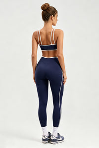 Women's U-Neck Color Clash Bra And Leggings Two Piece Sets