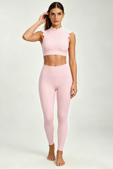 Women's Scalloped Mock Neck Bra And Leggings Yogg Sets