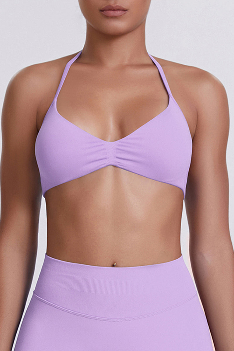 Women Halter Neck Seamless Sports Bra - Breathable Backless Yoga Top