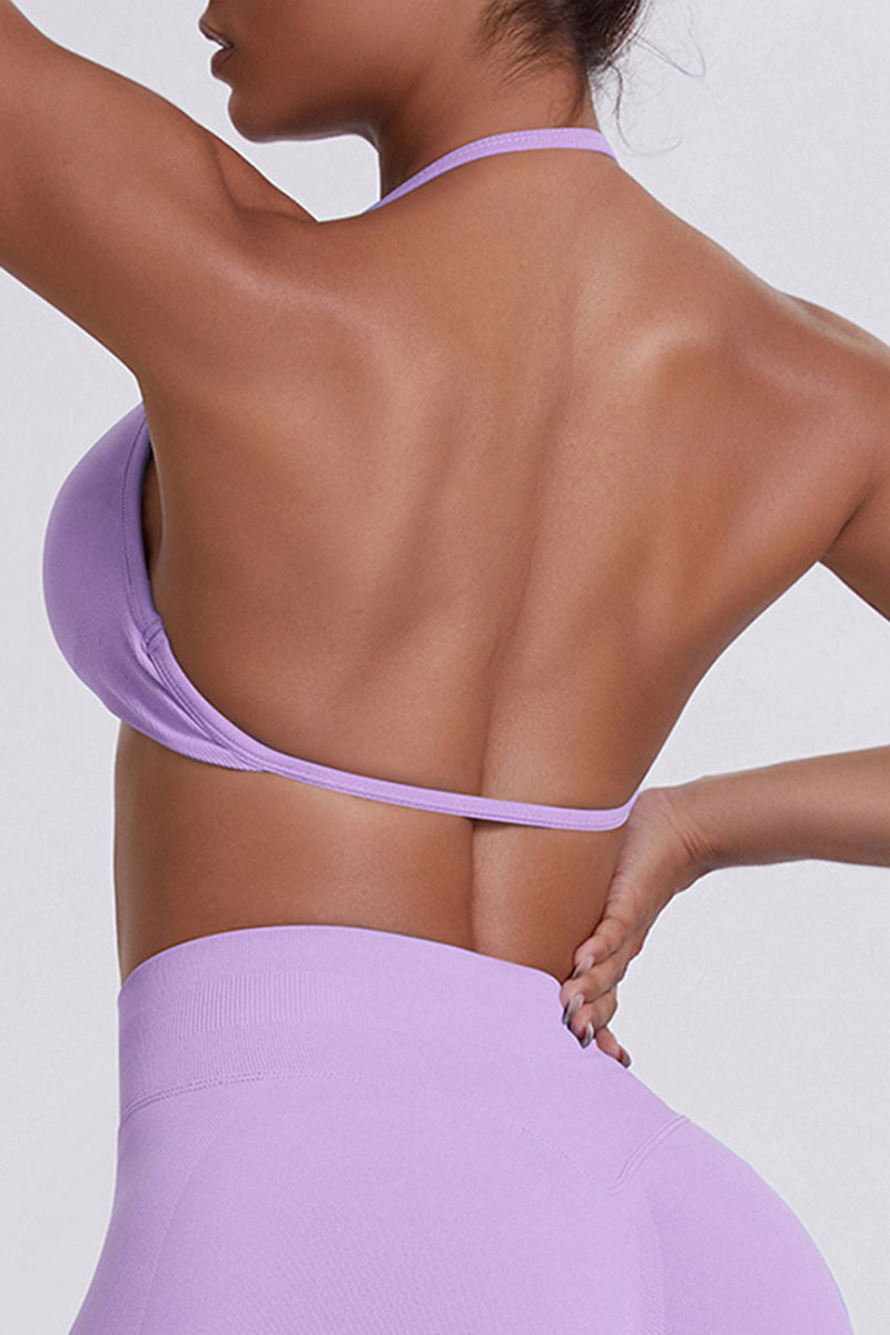 Women Halter Neck Seamless Sports Bra - Breathable Backless Yoga Top