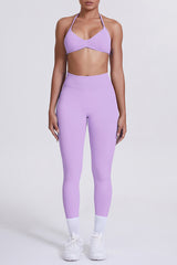Women Seamless Yoga Set: High-Waisted Sculpting Leggings + Halter Neck Sports Bra