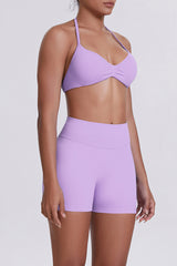 Women Halter Neck Yoga Set: High-Waisted Sculpting Shorts + Backless Sports Bra