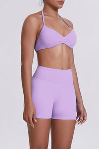 Women Halter Neck Yoga Set: High-Waisted Sculpting Shorts + Backless Sports Bra