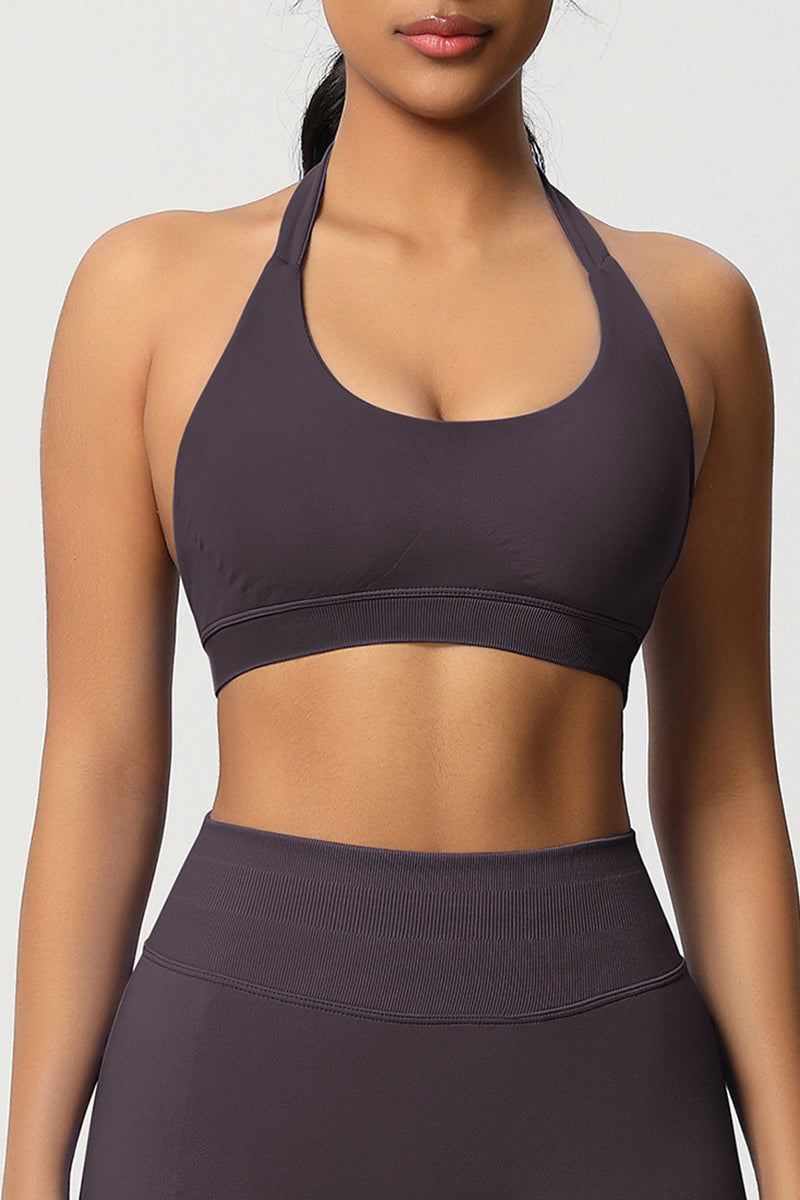 Women Halter Neck Seamless Yoga Sports Bra - Breathable Support Top