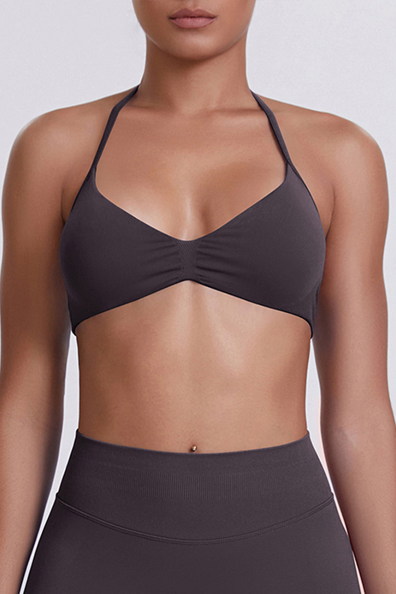 Women Halter Neck Seamless Sports Bra - Breathable Backless Yoga Top