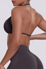 Women Halter Neck Seamless Sports Bra - Breathable Backless Yoga Top
