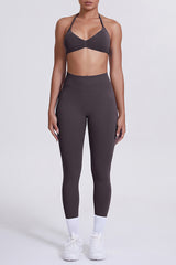 Women Seamless Yoga Set: High-Waisted Sculpting Leggings + Halter Neck Sports Bra