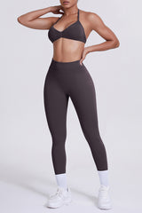 Women Seamless Yoga Set: High-Waisted Sculpting Leggings + Halter Neck Sports Bra