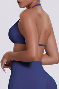 Women Halter Neck Seamless Sports Bra - Breathable Backless Yoga Top