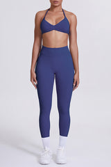 Women Seamless Yoga Set: High-Waisted Sculpting Leggings + Halter Neck Sports Bra