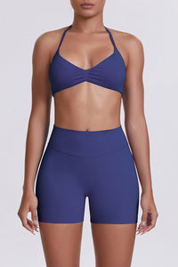 Women Halter Neck Yoga Set: High-Waisted Sculpting Shorts + Backless Sports Bra
