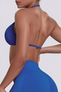 Women Halter Neck Seamless Sports Bra - Breathable Backless Yoga Top
