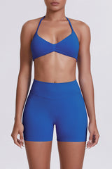 Women Halter Neck Yoga Set: High-Waisted Sculpting Shorts + Backless Sports Bra