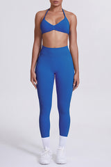 Women Seamless Yoga Set: High-Waisted Sculpting Leggings + Halter Neck Sports Bra