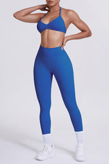 Women Seamless Yoga Set: High-Waisted Sculpting Leggings + Halter Neck Sports Bra